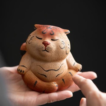 宜興原礦紫砂趙永輝老虎茶寵擺件精品可養小萌虎手工茶玩家居裝飾