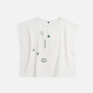 小學校印花連袖上衣- 米色