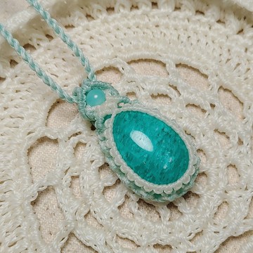 天河石/亞馬遜石/莫三比克-蠟線編織/項鍊可調整長度