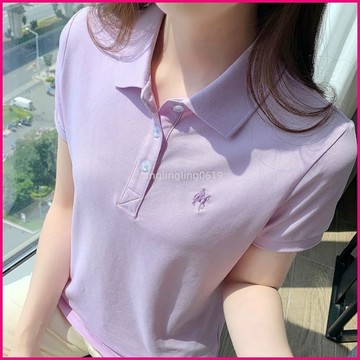 短袖polo衫女裝夏季新款修身大尺碼正肩翻領t卹純棉休閒上衣團體 MNOP