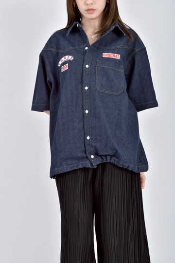 (L) 丹寧牛仔美式藍色短袖上衣