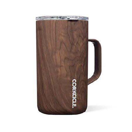 Corkcicle Triple Insulated Coffee Mug with Lid, Stainless Steel Camping Tumbler with Handle, Hot for  Hours, BPA Free, Walnut Wood, 22 oz