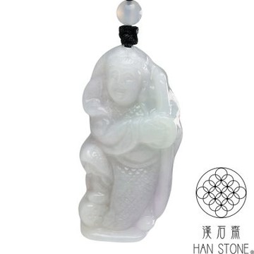 【漢石齋】天然翡翠A貨 三太子哪吒玉佩吊墜 細糯種春帶彩(24*46*13mm)