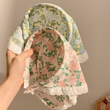 田園風 碎花蕾絲髮箍 頭巾一體 女款包頭三角巾 夏季髮卡頭飾外出百搭