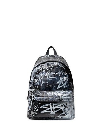 Balenciaga - Explorer graffiti-print leather backpack - men - Polyester/Canvas/Lambskin - One Size - Black