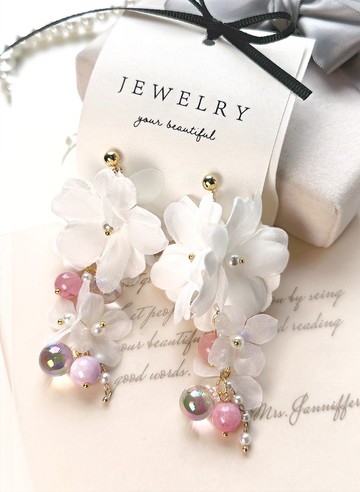 修面型耳環/櫻花色系草莓晶天然石耳環/結婚耳環/新娘耳環