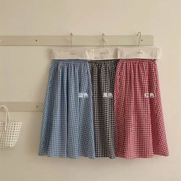 格子裙夏季薄款女2025款夏季中長款小個子高腰顯瘦a字半身裙