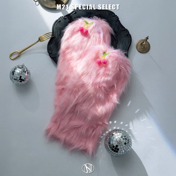 MISS 21毛茸茸小櫻桃裝飾純色腿套－粉