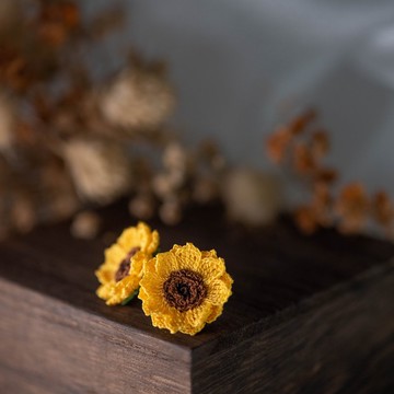 【向日葵】 耳環 微鉤 針織 花 耳飾 耳夾 手作 耳針