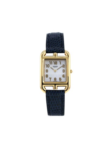 Hermès Pre-Owned - 2010 pre-owned Cape Cod 33mm - unisex - Leather/Yellow Gold/Sapphire Glass - One Size - White