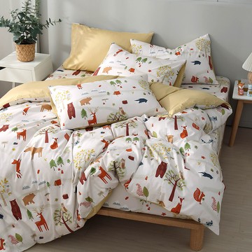 鴻宇 HongYew - 雙人薄被套 100%美國棉 精梳棉-呼嚕森林-米