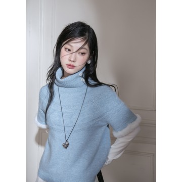 COTRE古早日劇女主絨霧粉 蝙蝠袖羊毛短袖毛織毛衣