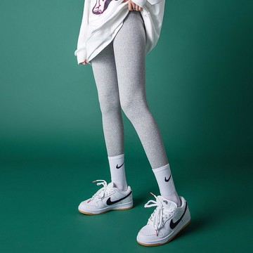 愛依依 長褲 打底褲 保暖褲 新款外穿加絨加厚灰色緊身褲子顯瘦豎條紋-10431.