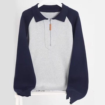 翻領撞色長袖毛衣男時尚潮流設計感簡約風上衣男