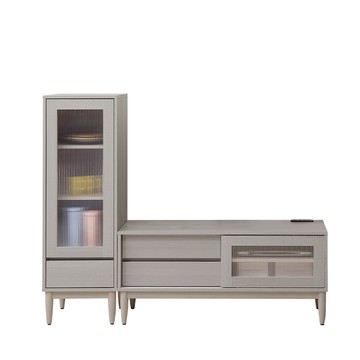 直人木業-北歐霧灰展示電視櫃組163公分(置物櫃43公分+電視櫃120公分)