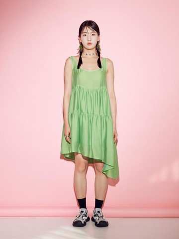BALLOON LINE MIDI DRESS -GREEN