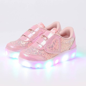 韓國 OZKIZ - (LED)夢幻亮片魔鬼氈厚底鞋-粉