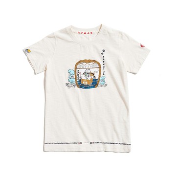 江戶勝 日系 女裝 勝太郎系列 酒樽太郎短袖T恤(淺卡其) #上衣