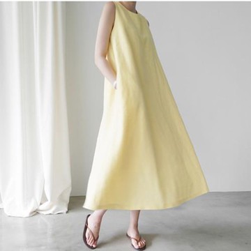 背心棉麻連衣裙夏季女裝新款文藝范洋氣寬松休閑無袖亞麻長款裙子