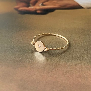 【14Kgf不褪色】美國注金 小圓牌鑲碎鑽 戒圍訂製 手工訂製 極細