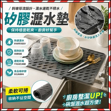 台灣現貨🔥 檯面斜坡矽膠瀝水墊 廚房防燙墊 隔熱鍋墊 加厚檯面墊子 防滑菜板固定墊 洗菜濾水墊 洗碗濾水墊 切菜防滑墊