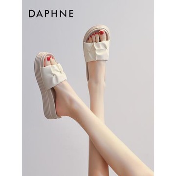 達芙妮白色松糕拖鞋女2025新款夏季外穿厚底高級感仙女風女士涼拖