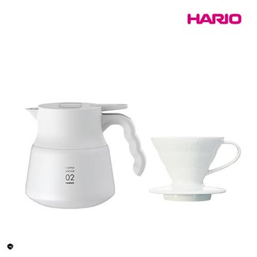【HARIO】 純白系列 V60白色01磁石濾杯 + V60不鏽鋼保溫咖啡壺白PLUS 600