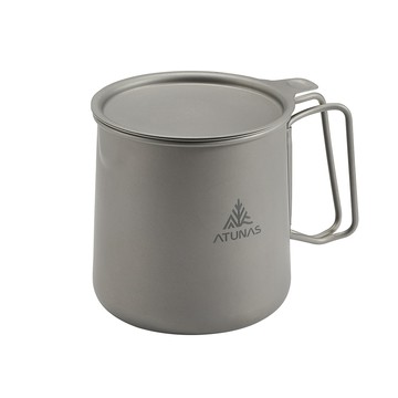 ATUNAS 鈦茶具組 600ML 折疊把手 附收納袋 A1KTGZ17 (環保無毒/輕量耐用/登山健行/露營/戶外泡茶)