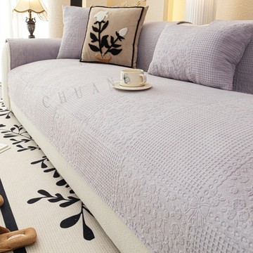 簡約風沙發墊 牛奶絨 雕花加厚款沙發墊套 一片式防滑 防貓抓沙發坐墊蓋布 靠背巾