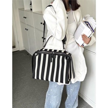歐貨女包24新款小眾條紋帆布包女大容量雙肩包單肩斜挎手提托特包