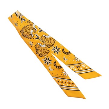 HERMES 愛馬仕 Les Leopards Twilly 絲巾 黃色 絲綢 【二手名牌BRAND OFF】