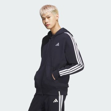 Adidas 愛迪達 Es+ 3s Ft Fz Hd [KF3708] 男 連帽外套 運動外套 墨黑 白