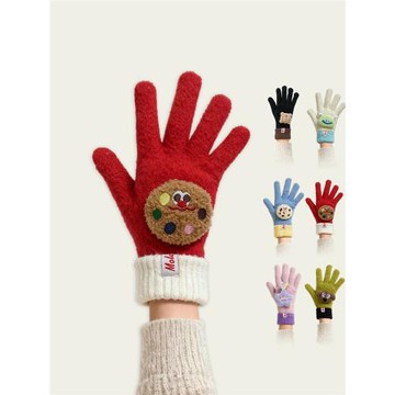 SIMP針織毛絨觸屏加絨保暖手套女冬季新款加厚防寒分指韓版毛線套