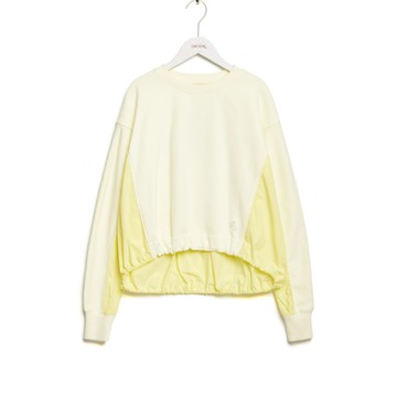 SOMETHING｜女裝｜異素材下擺抽繩長袖T恤