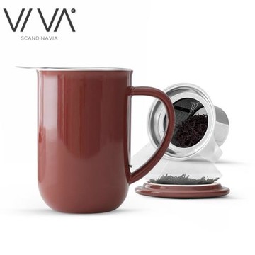 丹麥VIVA極簡系列平衡帶把陶瓷茶杯泡茶杯帶不銹鋼濾網茶杯550ml