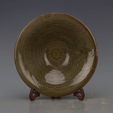 宋 耀州窯青釉鳳紋大號斗笠碗 仿古做舊瓷器古玩古董家居裝飾擺設