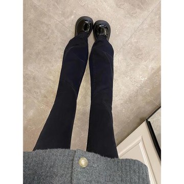 黑色微喇牛仔褲女高腰2025春秋新款加絨遮胯顯瘦薄絨彈力喇叭褲子
