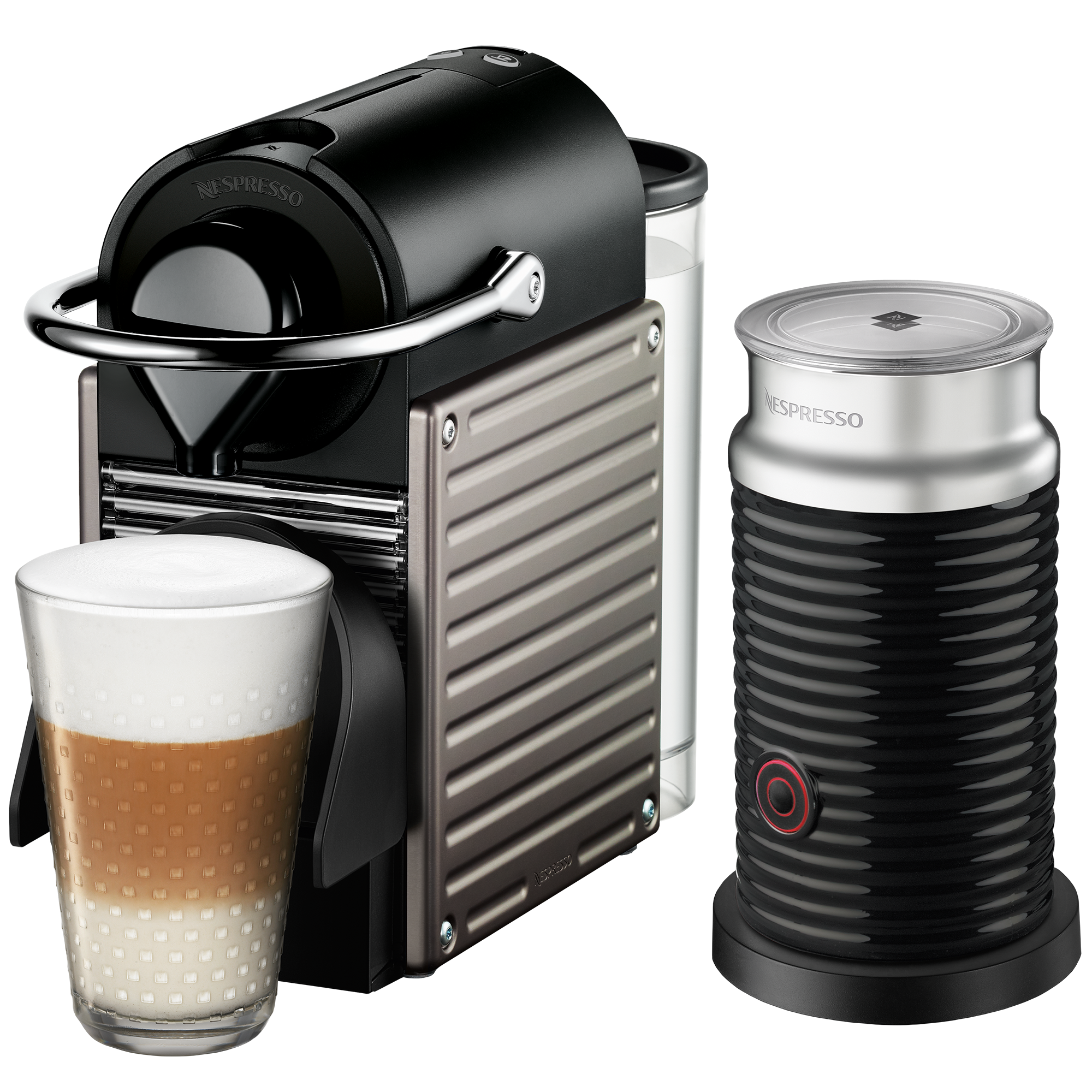Nespresso PIXIE 膠囊咖啡機(鈦金屬)& 黑色奶泡機組合推薦| Nespresso 膠囊咖啡機官方網站| LINE購物