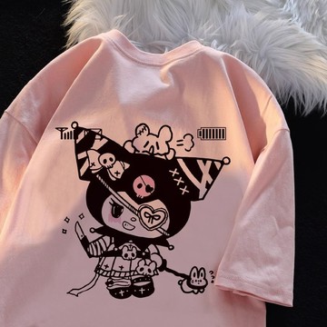 女童純棉T恤夏季2024新款卡通可愛庫洛米短袖中大童寬松兒童上衣