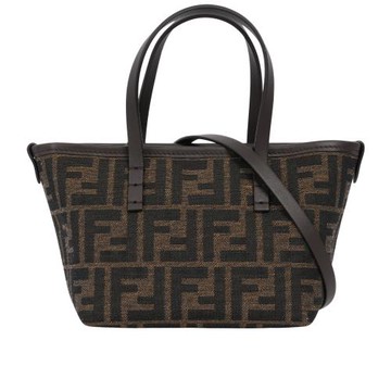FENDI Roll FF Logo 緹花布迷你手提/斜背二用包(棕色)