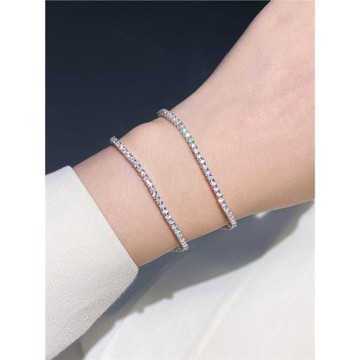 (免運)滿鉆手鏈女網球鏈排鉆鋯石人工鉆石純銀全鉆碎鉆爆閃輕奢小眾精致