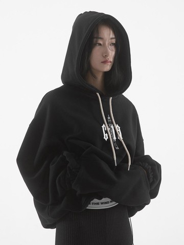 STRING MID LENGTH HOODIE [BLACK]