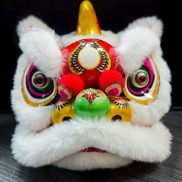 車載擺件 醒獅 舞獅模型 國風毛絨小獅頭 佛裝獅