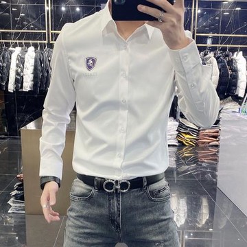 （斷碼尾貨福利撿漏襯衫）春秋季正常厚度彈力修身時尚襯衫男