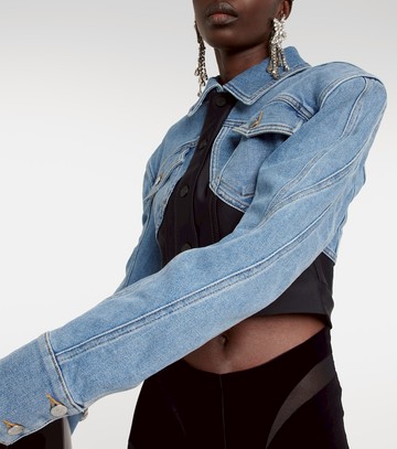 Mugler Denim-paneled cropped jacket