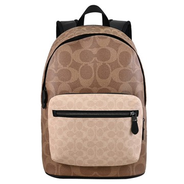 COACH CAB59 West 撞色印花款雙層拉鍊商旅大後背包.駝/卡其