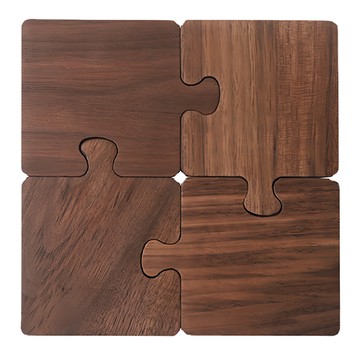 拼圖杯墊 Set 4片  胡桃木  10 x 8 x 0.9cm  1組