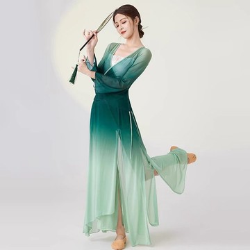 ✨可開發票#新款中國舞 古典舞 舞蹈服 古典舞蹈服 女飄逸身韻練功服 漸變紗衣裙褲套裝演齣服 女長款飄逸表演服