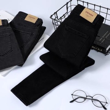 黑色加絨小腳牛仔褲女2025秋冬新款加長高腰顯瘦緊身彈力鉛筆褲子