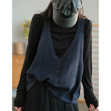 設計所在 棉麻隨性風 針織馬甲背心文藝休閒V領無袖(8色可選)